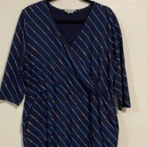 Boden Cressida Faux Wrap Dress in Blue with Polka Dots Plus Size 16R
